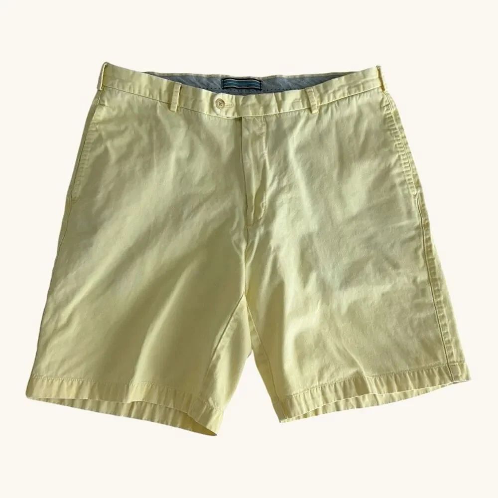 Peter Millar Mens Chino Shorts Size 36 Yellow 100% Pima Cotton Golf Casual Peru